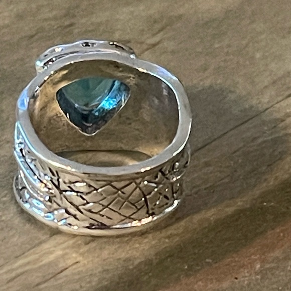 Boho Blue Gemstone Zirconia Wide Vintage Inspired, Silver Plated Fairy, Ring - Picture 7 of 12